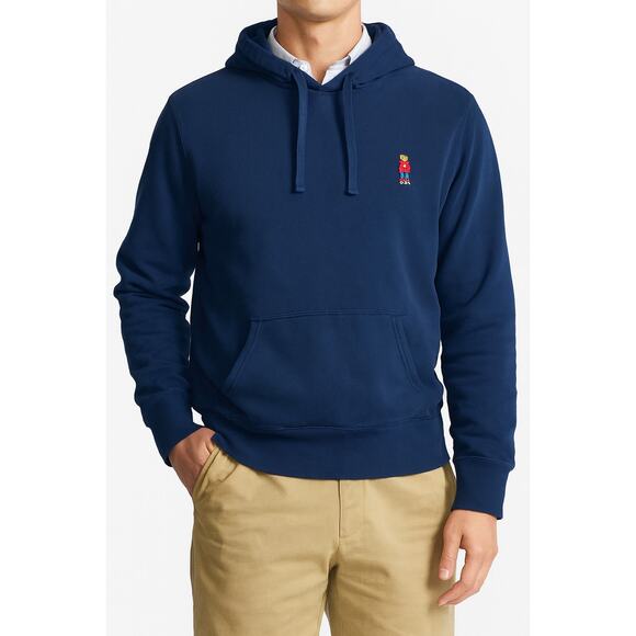 Polo Ralph Lauren Blue Preppy Teddy Bear Hoodie Pullover Sweatshirt size Large - Picture 1 of 8